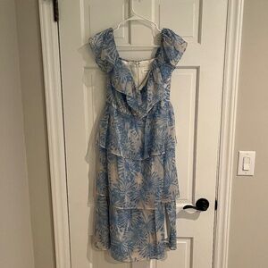 Amanda Uprichard Venezia Floral Off the Shoulder Tiered Midi Dress - Size M
